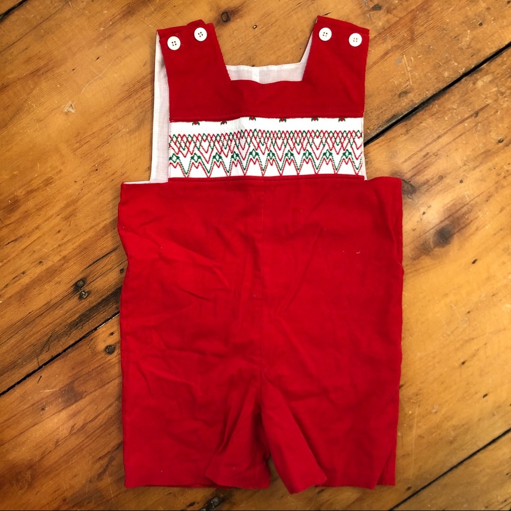 Toddler smocked holiday/Christmas shortall